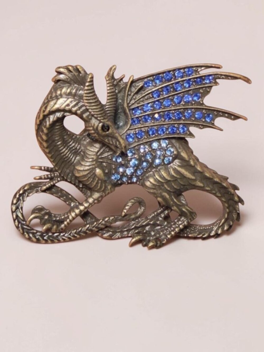 Fantasy Brooch Dragon Blue Rhinestones 2.5"